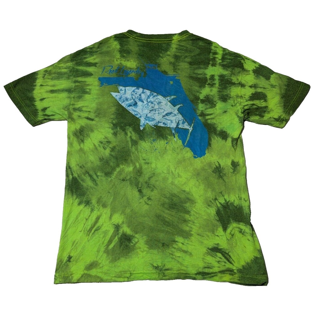 REEL LEGEND Men Large Green Tie Dye Double-Sided Florida Fish T-Shirt‎